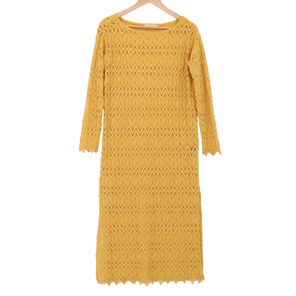 Zara Knit Crochet Midi Dress Womens Size S Mustard Yellow Boho Beachy Cover Up